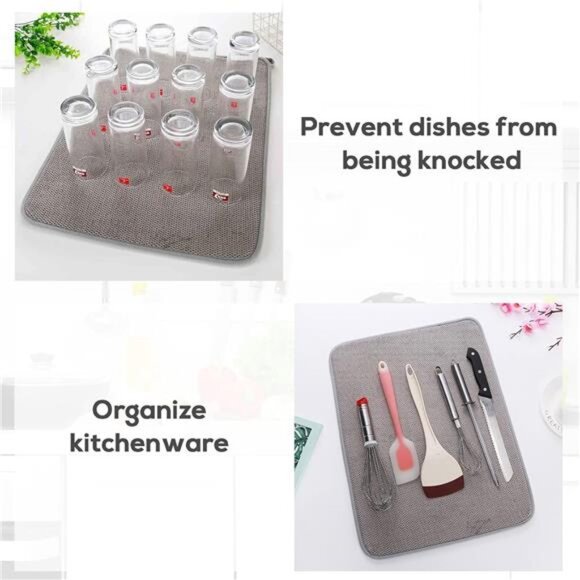 2 Pack Microfiber Dish Drying Mat,Absorbent Dish Drainer Kitchen Counter - Picture 4 of 8